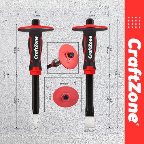 Masonry Chisel Set - 2-Piece Heavy Duty Pointed & Flat Rock Chisels, Conc...