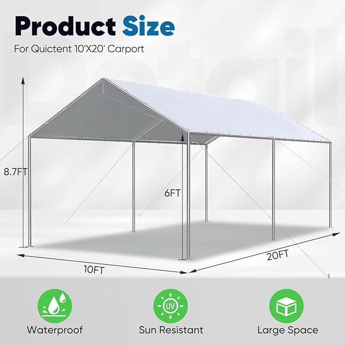 Quictent 10x20 ft Heavy Duty Car Canopy Galvanized Frame Carport Outdoor Party