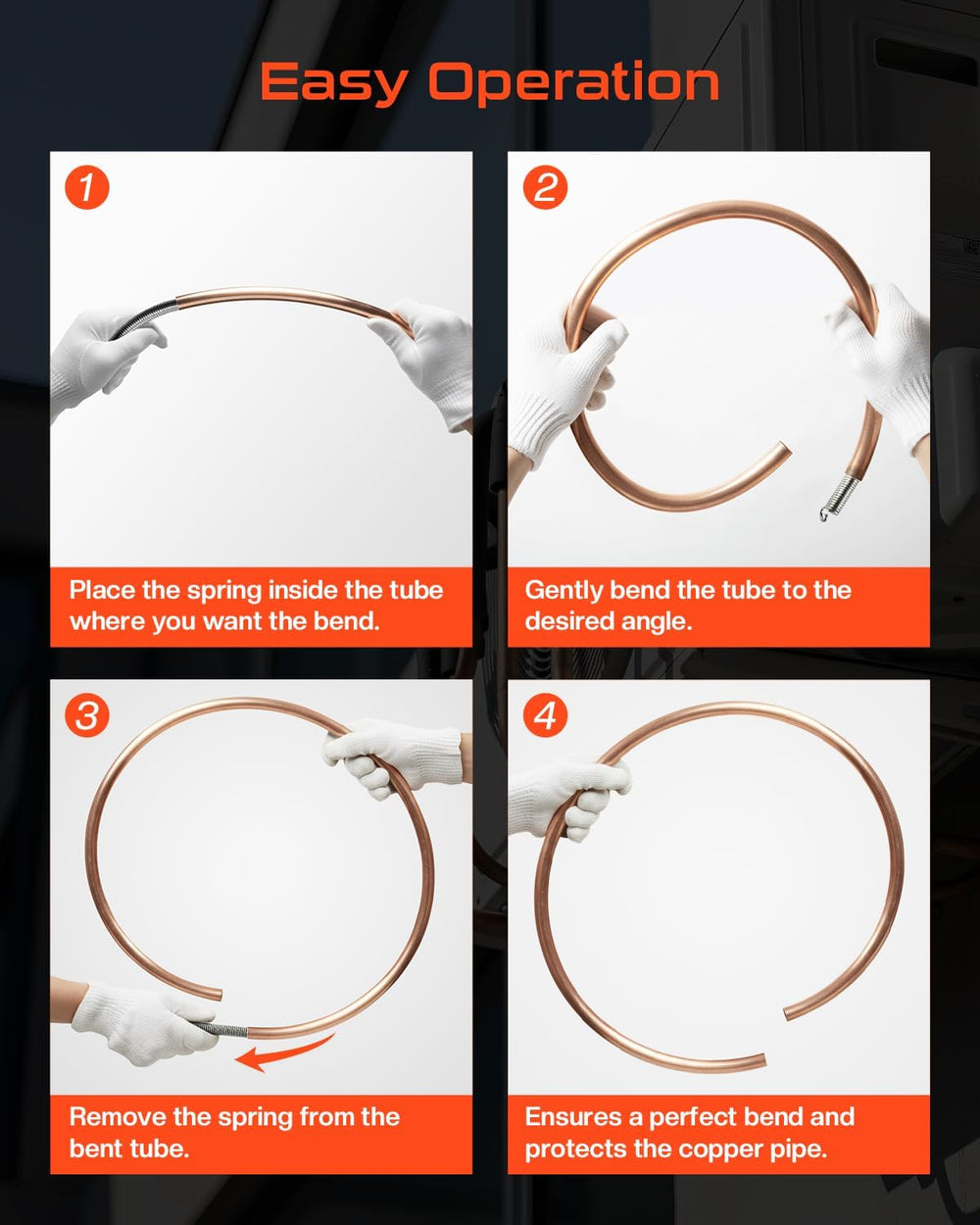 6-in-1 Copper Tube Bender Set – 43" Long Spring, Crease‑Free Bending