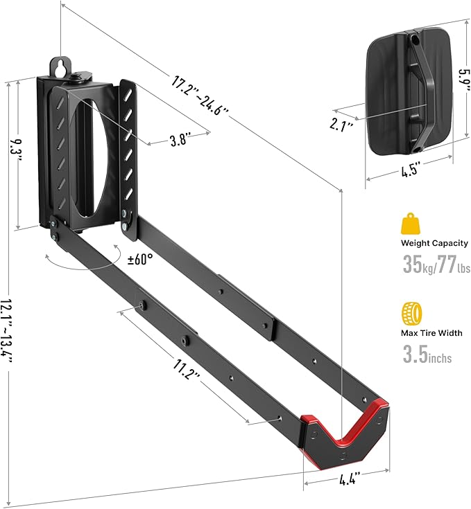 monTEK Swivel Bike Wall Mount, No Heavy Lifting Required Bike Wall Mount (2 P...