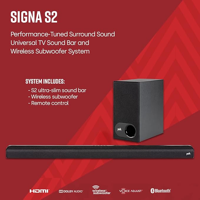 Polk Audio Signa S2 Sound Bar & Wireless Subwoofer – Exclusive VoiceAdjust