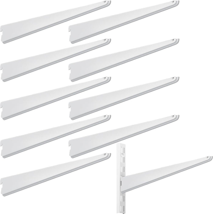 Yalikop 10 Pack Adjustable Shelf Brackets for Double Track System Closet Organization Heavy Duty Wire Shelf Brackets(White,16.5 Inches)