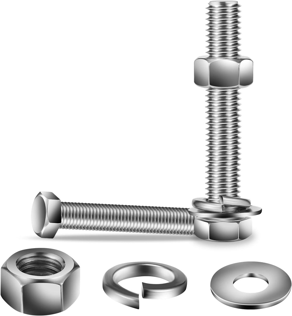 3/8-16 x 5" Hex Head Screw Bolt, Flat & Lock Washers, Fully Threaded...