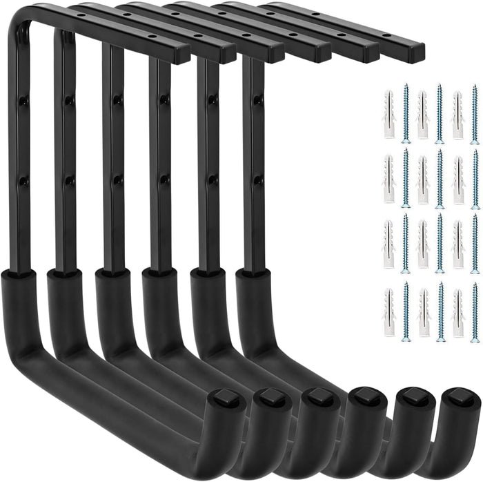 6pcs Overhead Garage Storage Rack, tility Ladder Hangers, Ceiling Mounted Garage Hooks for Lumber Bike Tools(9.45 x 12.6 Inch)