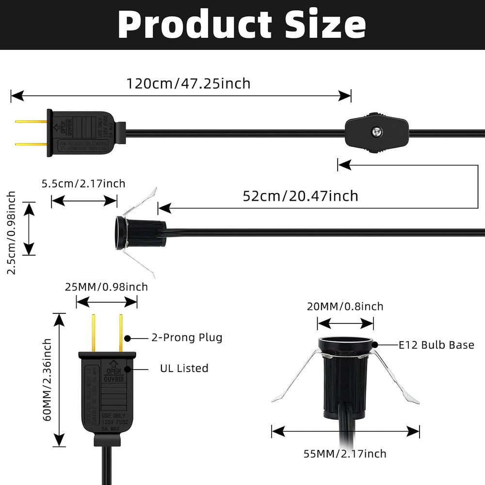 Enhon 6ft Accessory Cord with 1 LED Light Bulb, C7 Bulbs, 8 Pack