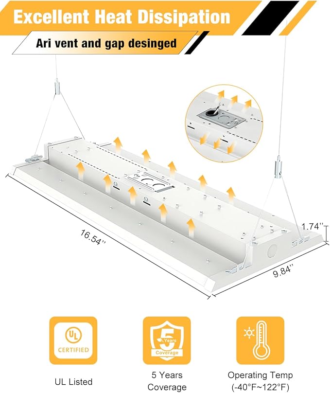 LED Linear High Bay Light, 130W 19500LM High Bay LED Shop Lights, 0-10V