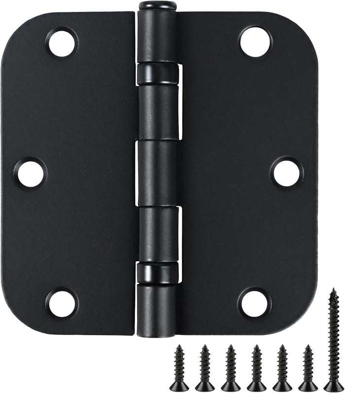 36 Pack Ball Bearing Matte Black Door Hinges 3.5 Inch 5/8" Radius Round Anti