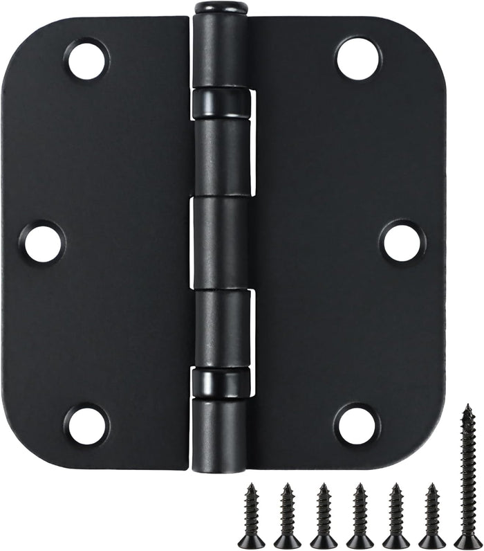 24 Pack Ball Bearing Door Hinges Matte Black 3.5 Inch 5/8"Radius Rounded Squeak