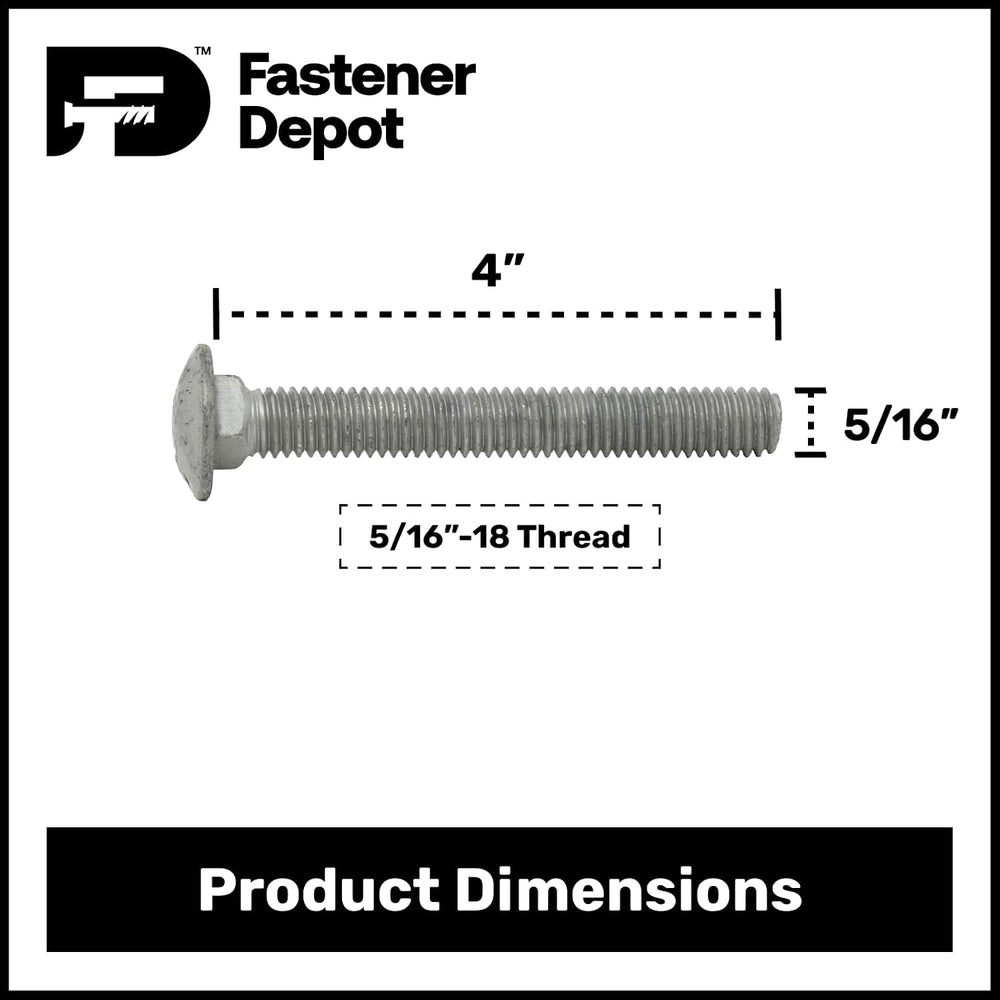5/16"-18 x 4 Hot Dipped Galvanized Carriage Bolt Kit w/Nuts & Flat W...