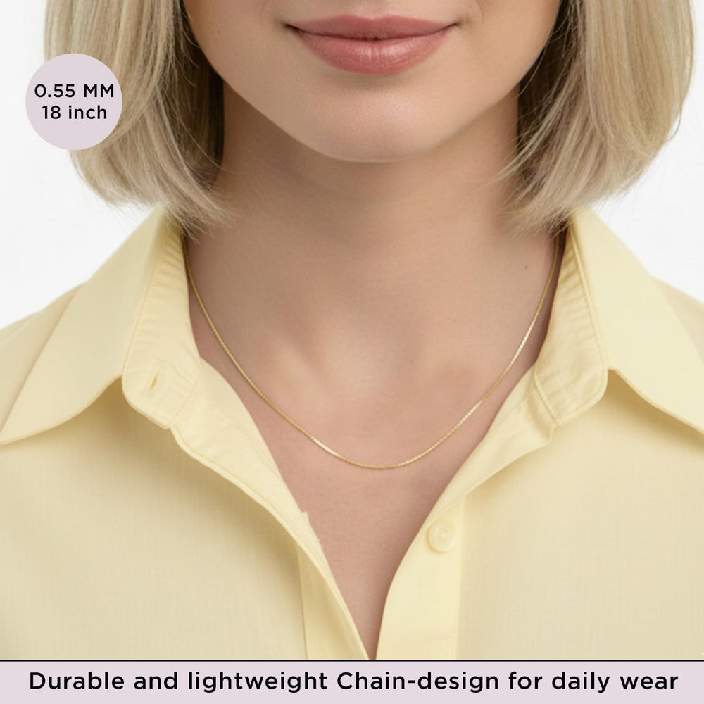 Jewelili 10K Solid Yellow and White Gold Box Link Chain Necklace for Women