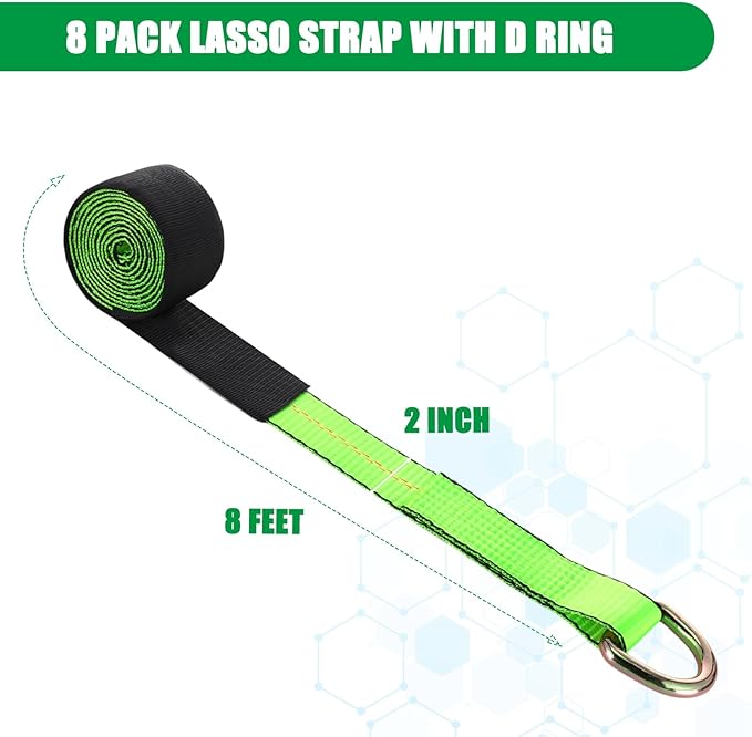 8 Pack 2" X 8ft Tow Truck Straps Lasso Wheel Lift Straps Lasso Tow Strap