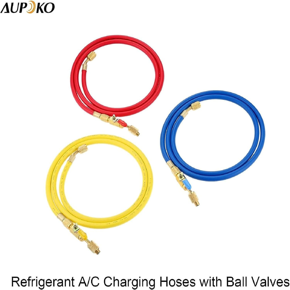 Refrigerant A/C Charging Hoses with Ball Valves, 3-Color 60" R410A HVAC ...