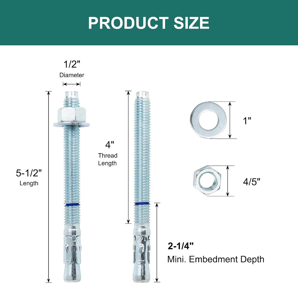 1/2" x 5-1/2" Concrete Anchors (25 Pack) 1/2 inch Wedge Anchors Bol...