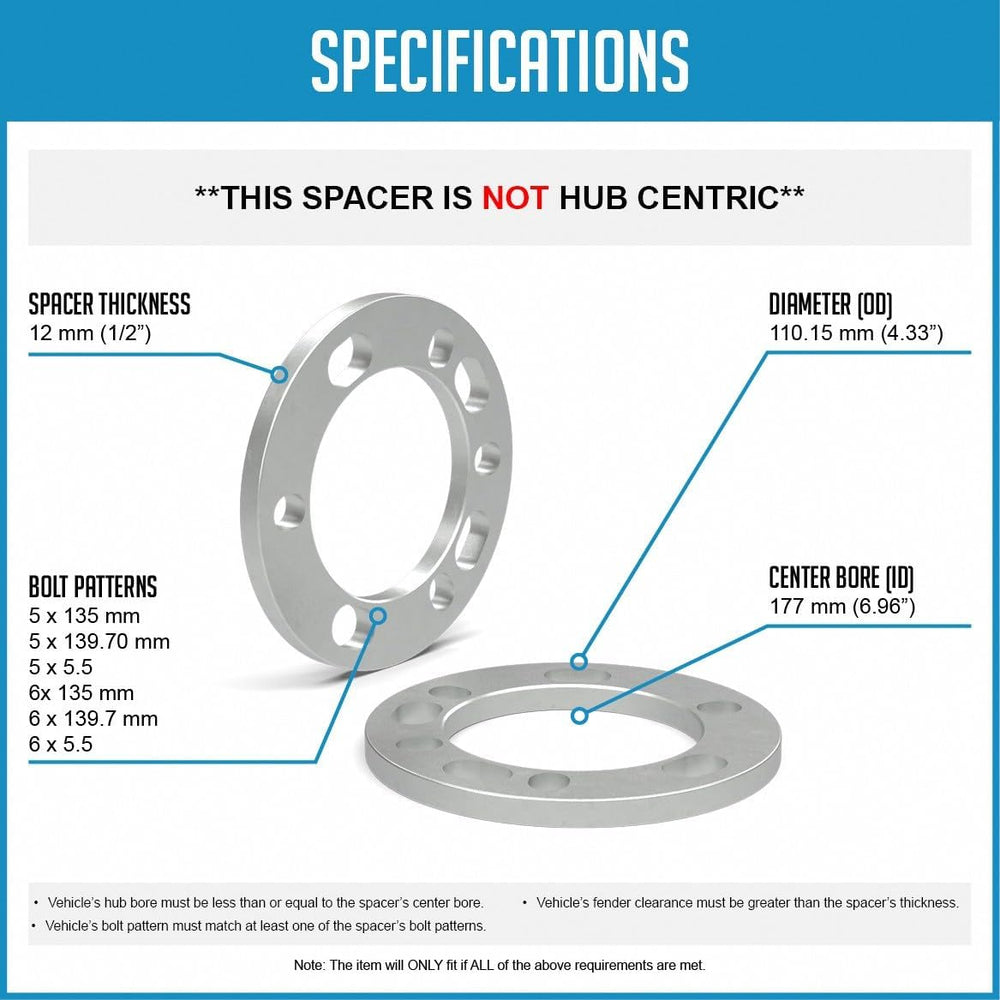Wheel Accessories Parts 4 Pcs Die Cast Wheel Spacers 12mm 1/2" Thick Fit...
