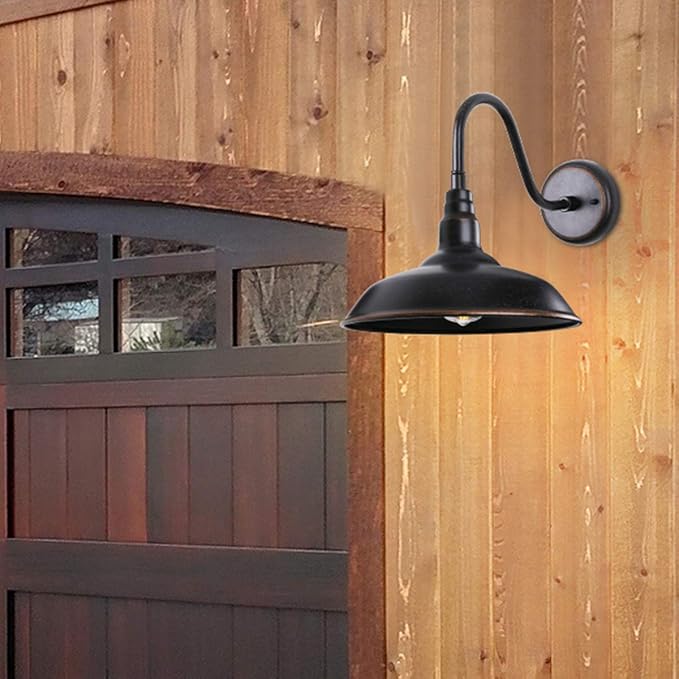 Gooseneck Outdoor Light Fixture, Bronze Porch Lighting, Gooseneck Wall Sconce