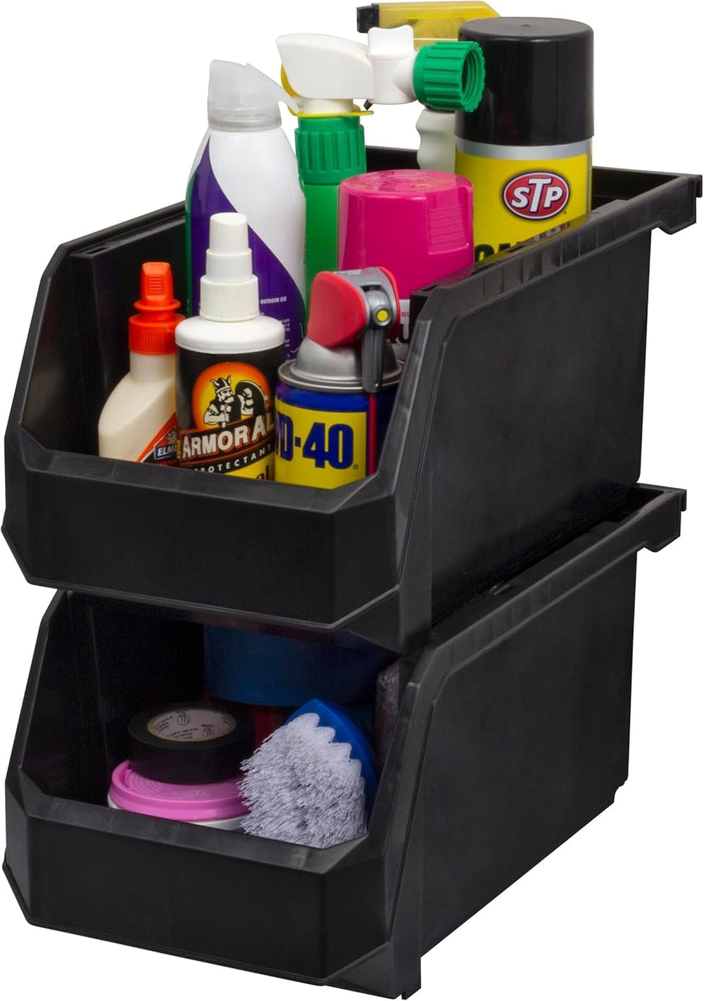 ReadySpace Large Stackable Plastic Storage Bins, 6-Pack, Black