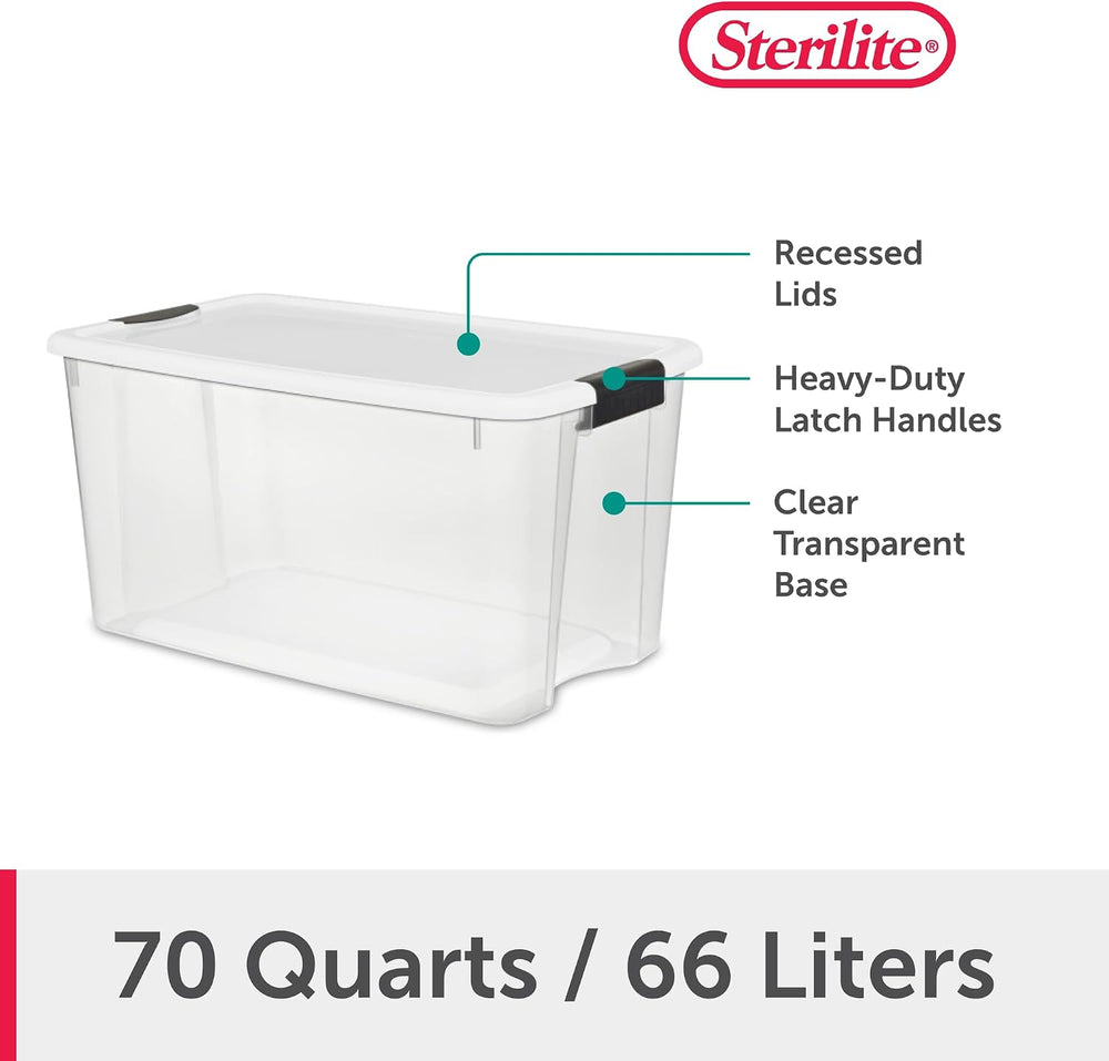Sterilite Ultra Latch Box with Lids for Home and Office, 70 Quart, 4-Pack
