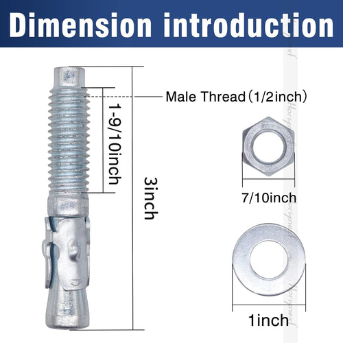 1/2 concrete anchors, wedge anchor bolts, 3" l,30 shown in use