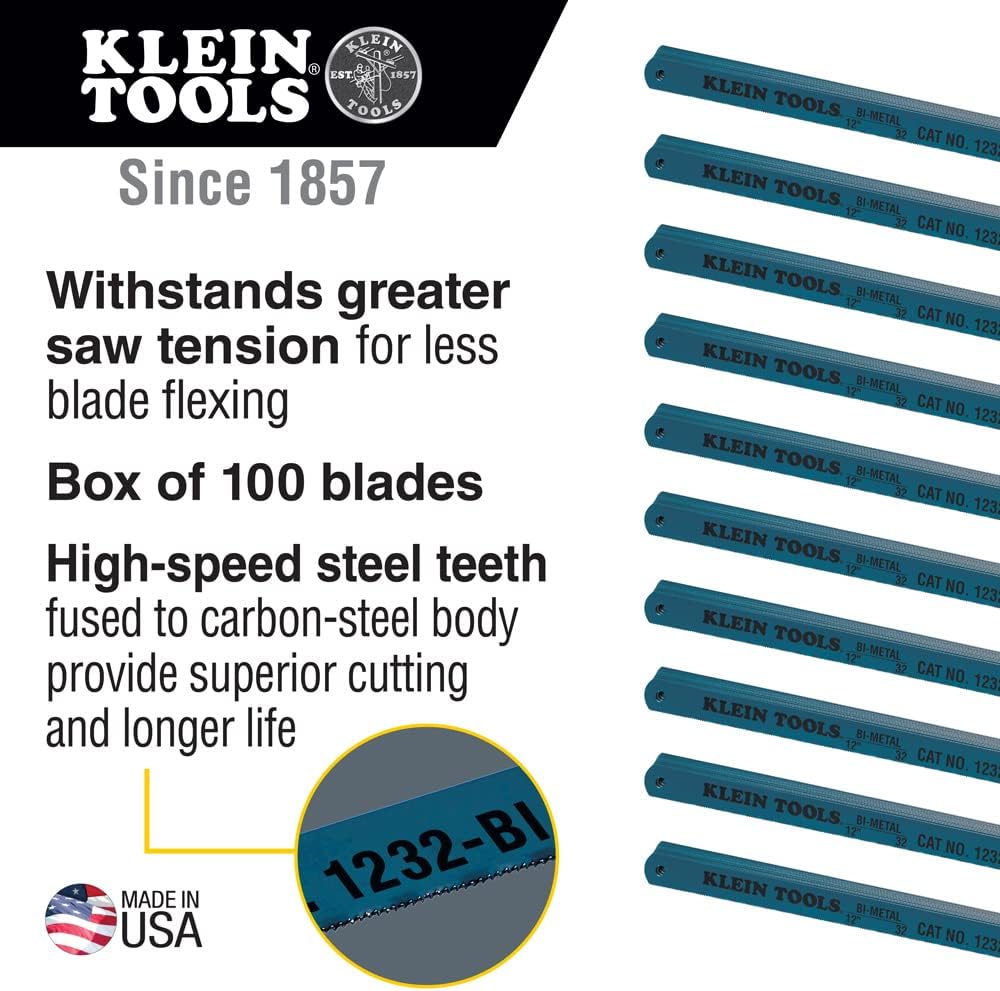 Klein Tools 1232BI Hacksaw Blades, Bi-Metal Replacement Blades 32 TPI, 12-Inc...