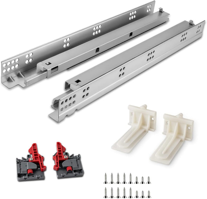 21 Inch Undermount Drawer Slides Soft Close 1 Pair, Bottom Mount Drawer Sliders Heavy Duty Track Under Mounted, Full Extension Cabinet Drawer Glides Brackets Locking Device Kitchen Dresser