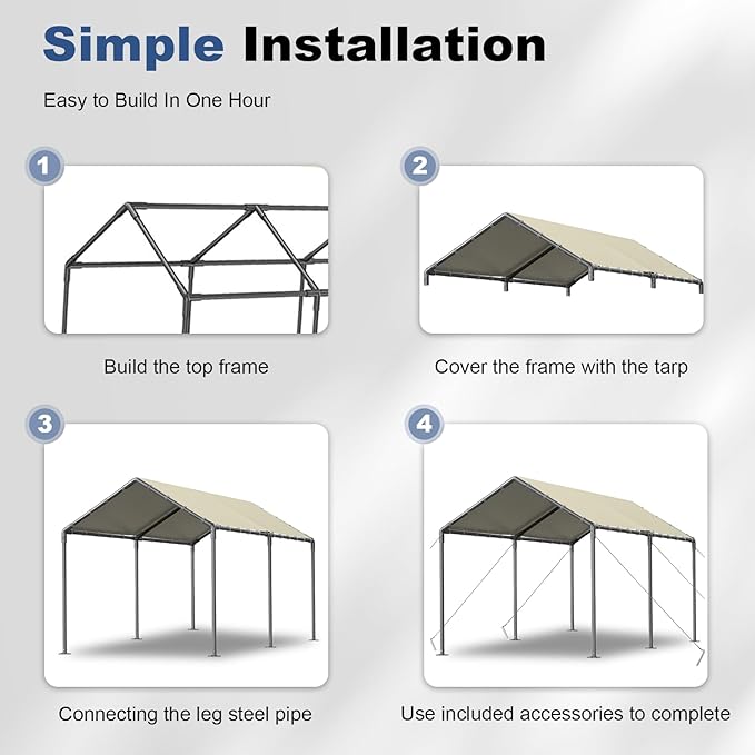 Grezone 10 x 20ft Heavy Duty Carport, Portable Car Tent Garage, All Season UV