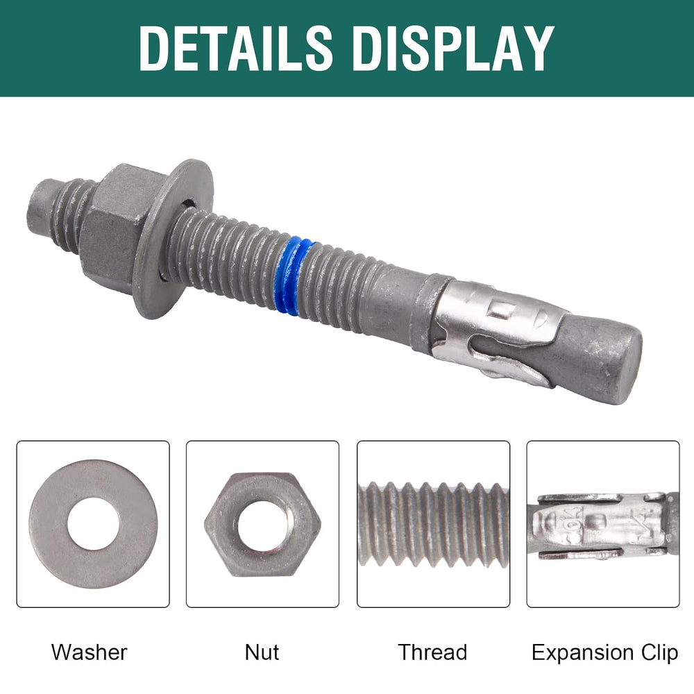 5/8" x 5" Concrete Anchors (20 Pack) 5/8 inch Wedge Anchors Bolts H...