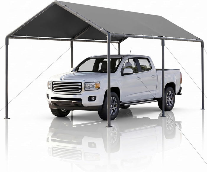 Carport, Heavy Duty Galavanized Carport Canopy, Party Car Tent Garage Shelter for Outdoor with Reinforeced Structure (Gray, 10x20 FT)