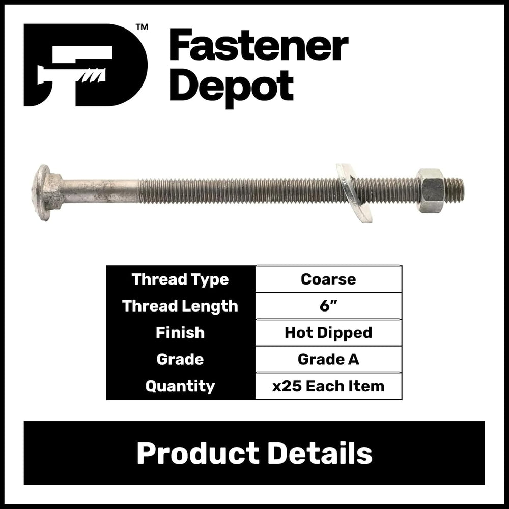 5/8" x 10" (25 Sets) Hot Dipped Galvanized Carriage Bolt Kit for Ex...