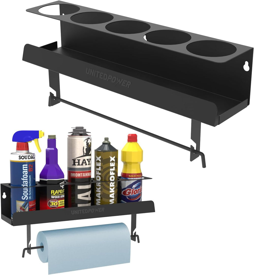 UNITEDPOWER 5 Aerosol Spray Can/Paper Towel Holder, Paint Bottle Storage Rack...