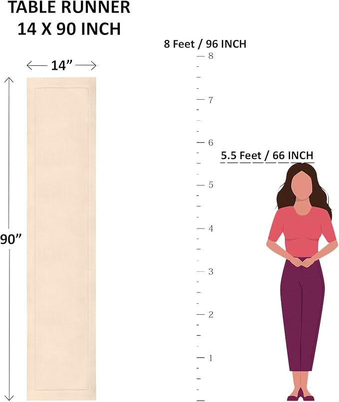 Solino Home White Table Runner 90 Inches Long - Cotton Linen Hemstitch 14 x 9...