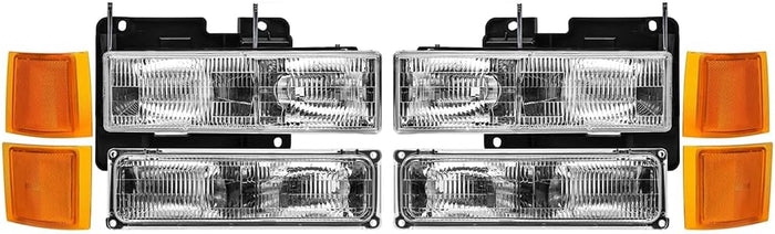 EPIC LIGHTING OE Spec-B Replacement Halogen Headlights Signal Lights Side Markers Black Trim Compatible with CHEVROLET 94-00 BLAZER TAHOE 94-02 C/K TRUCK 94-99 SUBURBAN - 8-Piece Combo