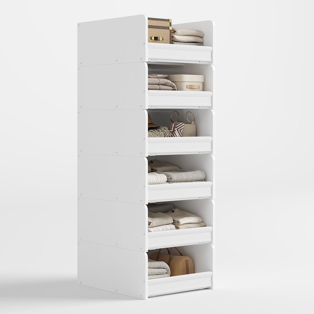 FOUCSSOMEI Closet Storage Organizer with Wood Frame & Fabric Shelves