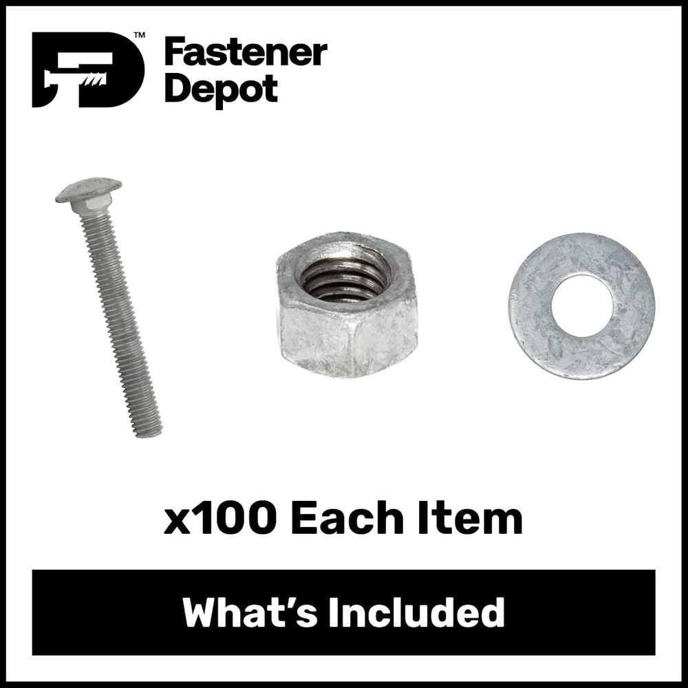 3/8"-16 x 2-1/2" (100 Sets) Hot Dipped Galvanized Carriage Bolt Kit...