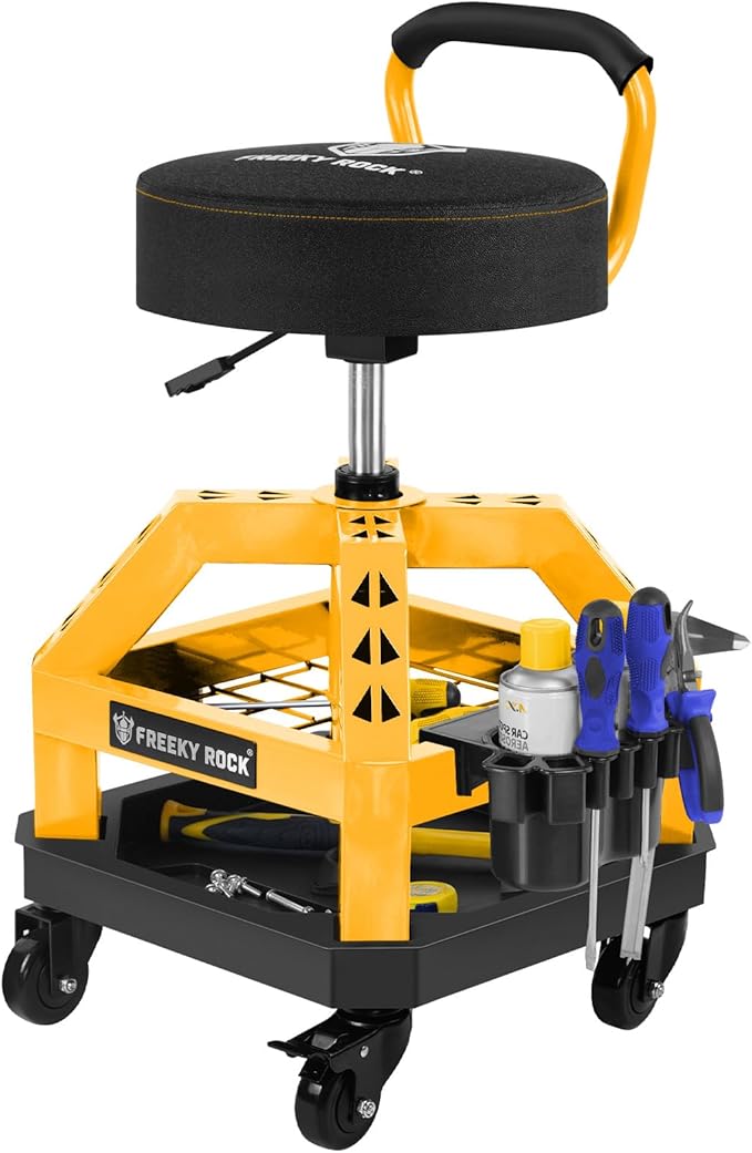 Rolling Shop Stool with Wheels, Heavy Duty Garage Work Mechanic Stool with