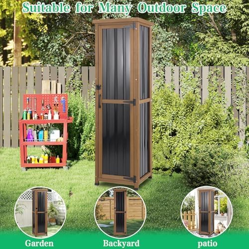 Tall Outdoor Storage Cabinet, Weatherproof Wooden Garden Potting Bench with M...