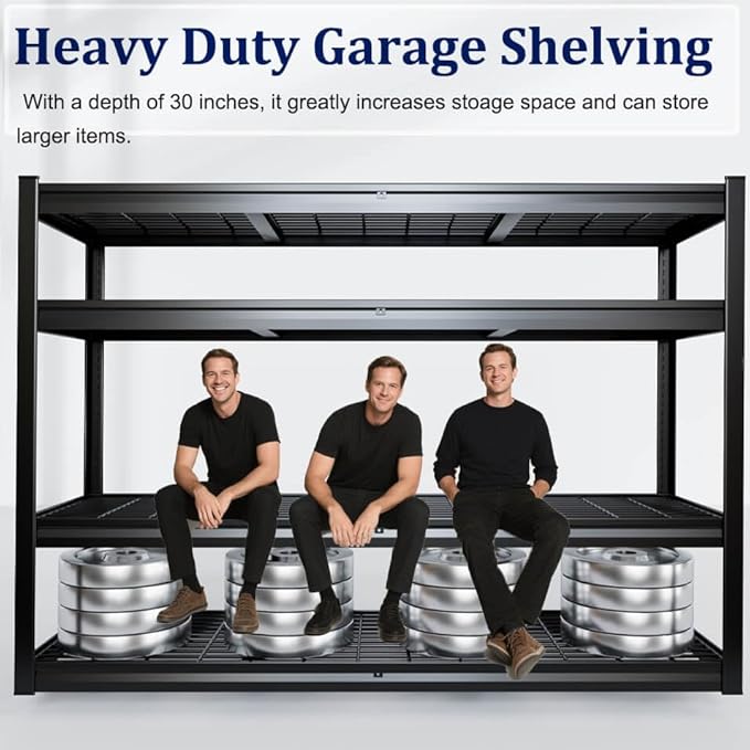 72" W Storage Shelves Heavy Duty Garage Shelving 30" D Metal Shelvi...