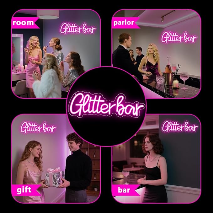 Glitter Bar Neon Sign,Bar Signs for Home Bar Decor,Led Bar Sign for Wedding,B...