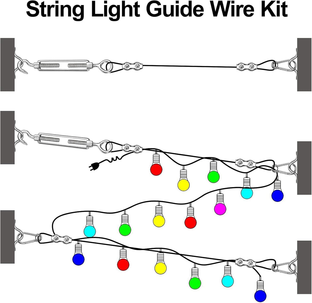 BLIKA String Light Hanging Kits, 400FT Coated Stainless Steel 304 Wire Rope, ...