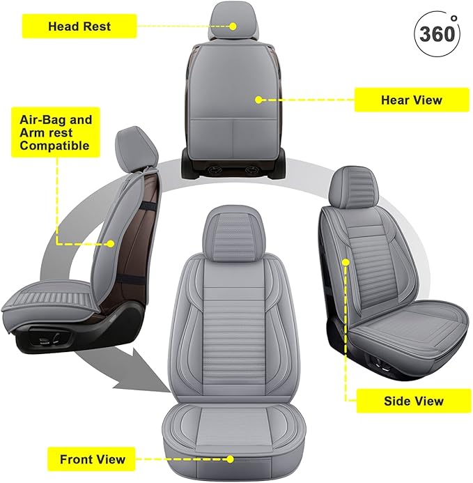 LINGVIDO Car Seat Covers, Breathable and Waterproof Faux Leather Automotive