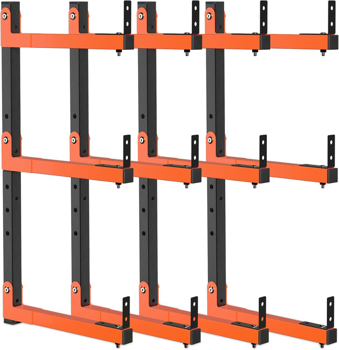 27" Lengthened Lumber Storage Rack, 6-Hole Adjustable Wall Mount Wood Organizer Storage Metal Shelves for Garage (4 Pack)