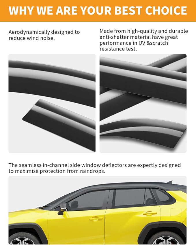 Tape-On Window Rain Guards Fit for Toyota RAV4 2019-2025 Extra Durable Window...