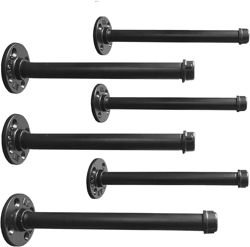 Industrial Black Iron Pipe Shelf Brackets 10 Inch Clothing Rack Set of 6,Heav...