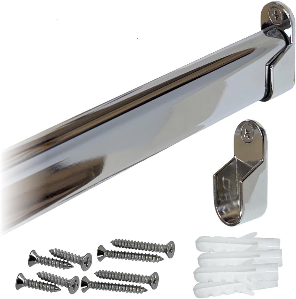 CUSTOM CUT | Oval Closet Rod | Up to 36" | Screw-on Wall Brackets | Poli...