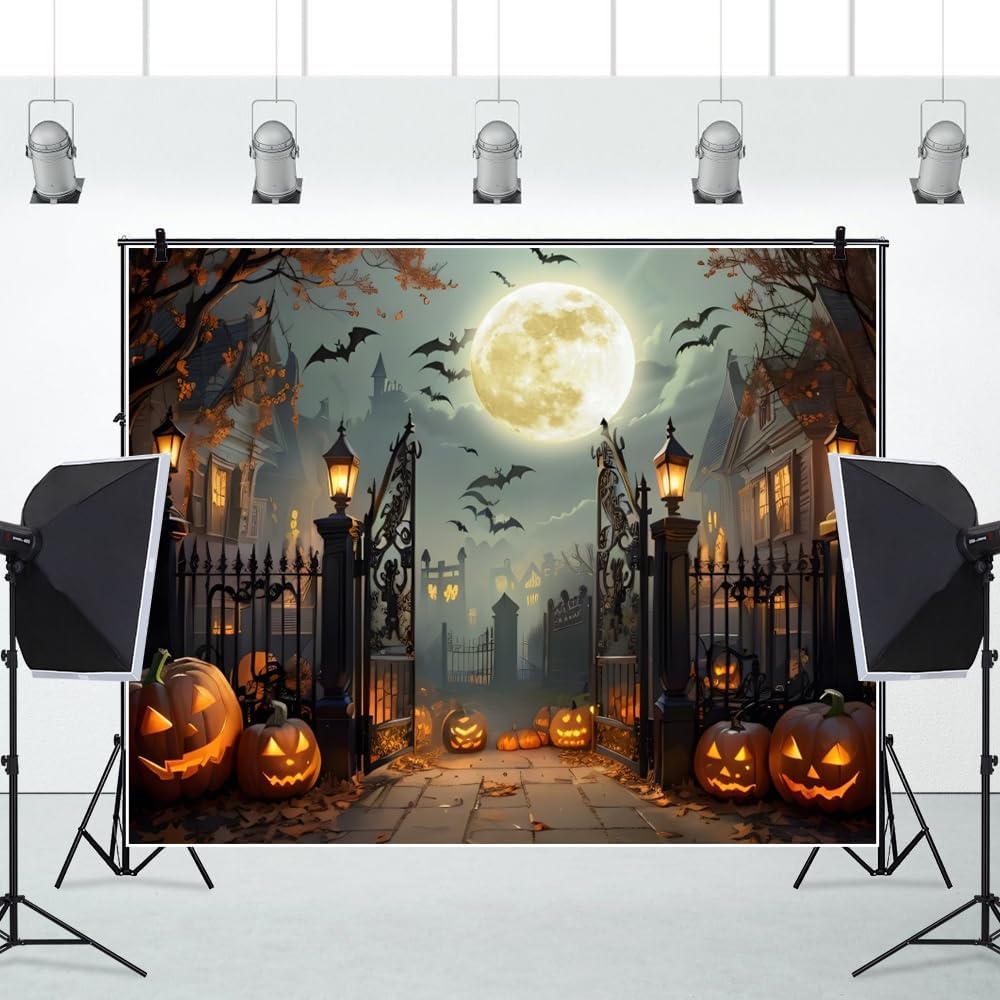 10x8ft Halloween Backdrop for Halloween Party Decorations Scary Full Moon Nig...