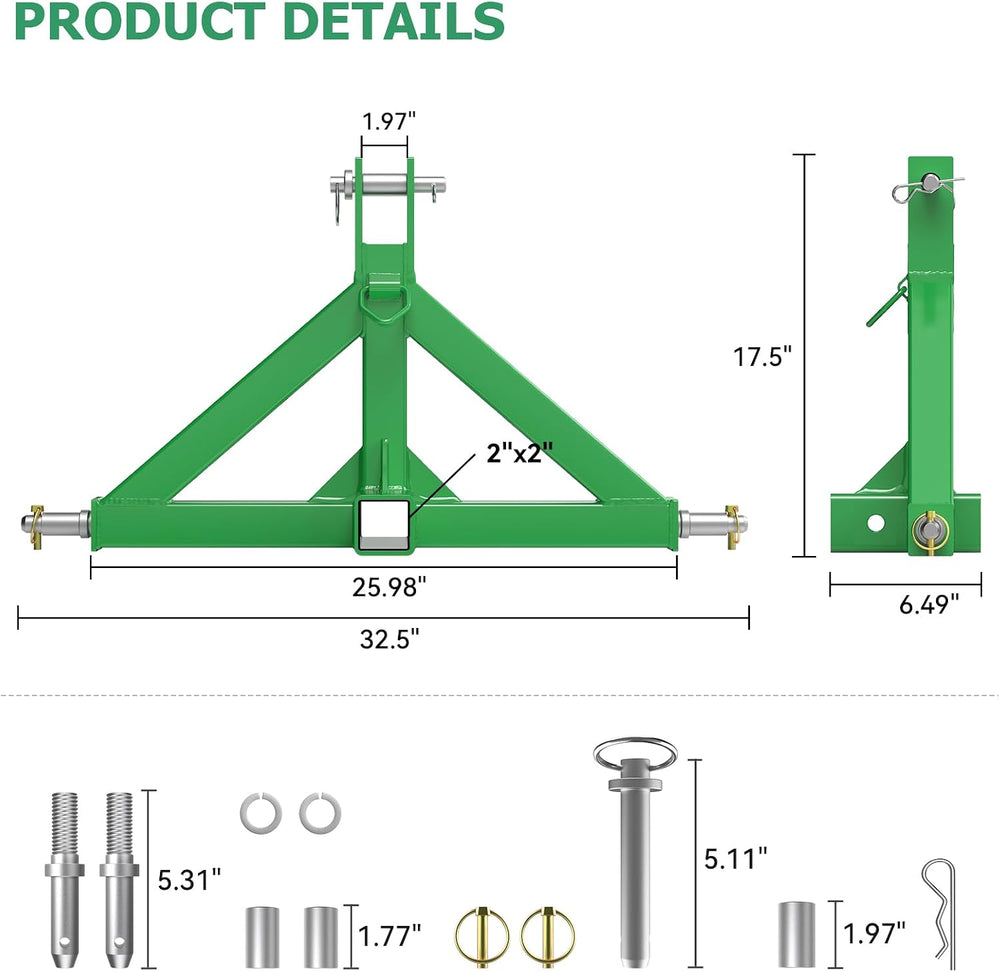 3 Point Trailer Hitch with 2" Receiver Quick Hitch for Category 1 Tractors