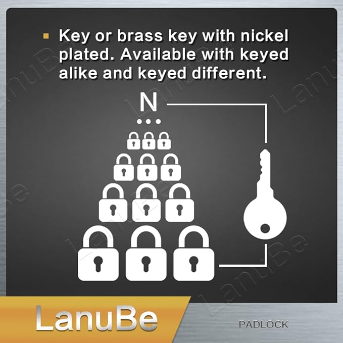 LanuBe Lock Laminated keyed Padlock, keyed Alike Locks, Normal Shackle (60 Pack)