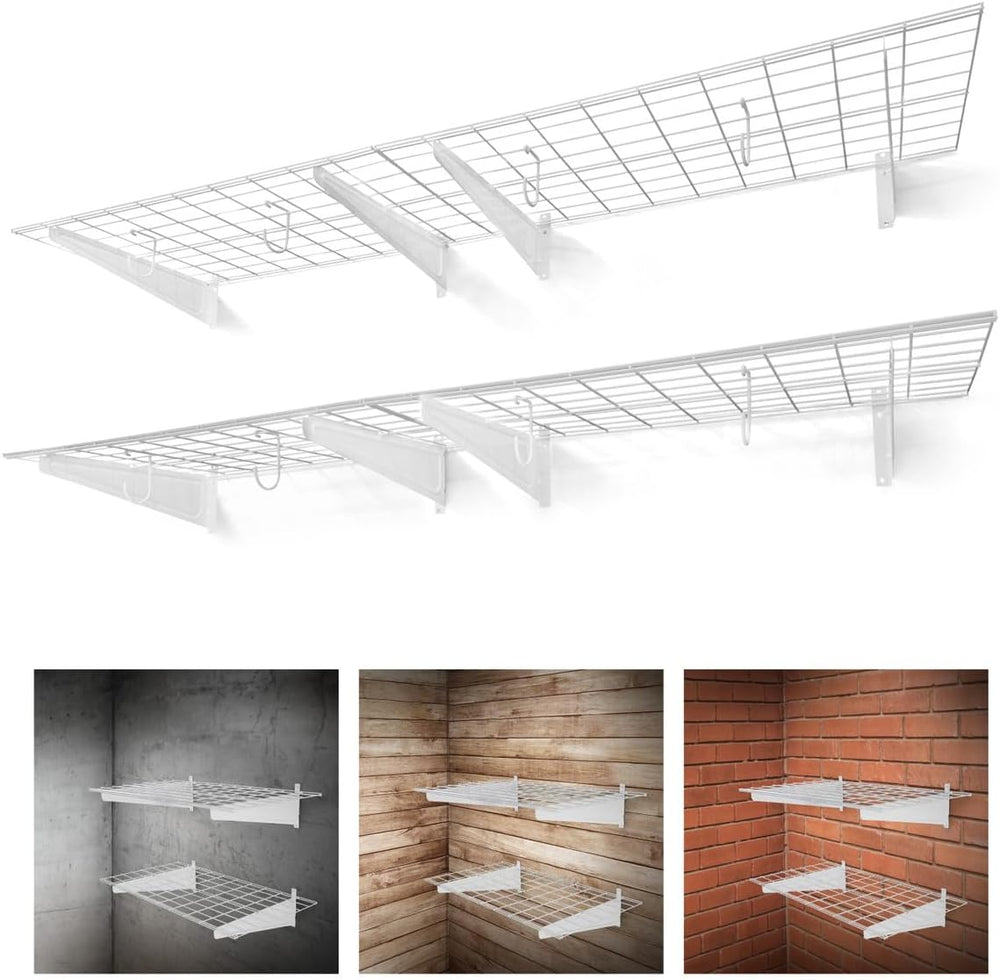 Fencer Wire 72 in. W x 18 in. D Wall Mounted Garage Wall Shelving w/ 4 Hooks