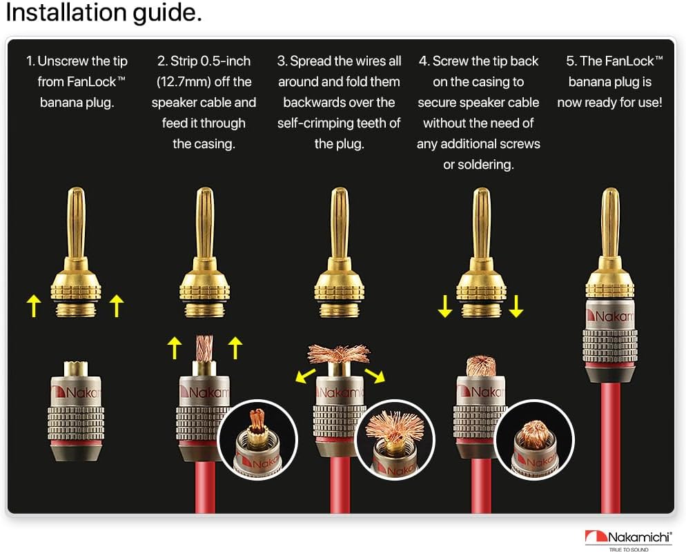 Nakamichi FanLock Excel Series 24k Gold Plated Banana Plugs, 10-18 AWG