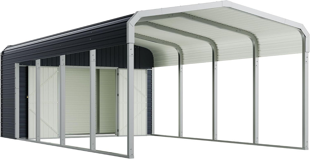Jocisland 12x24 FT 2-in-1 Carport & Storage Shed, Galvanized Steel Roof