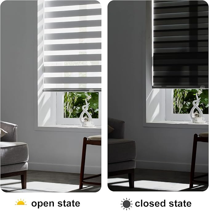 Persilux Cordless Zebra Blinds Dual Layer Fabric, Privacy Window Blinds